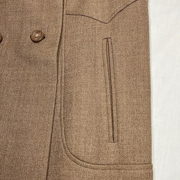 Vintage fur collar wool blend tan beige pea coat, Small - Picture 8 of 16